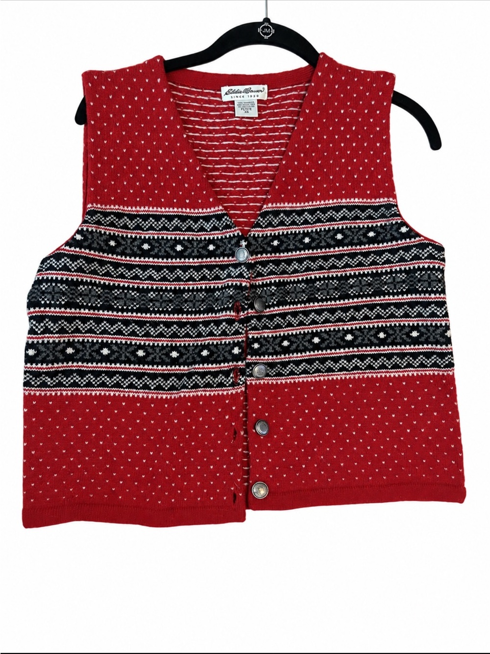 Vintage Eddie Bauer 100% Lambswool Fair Isle Sweater Vest Petite XS Red
